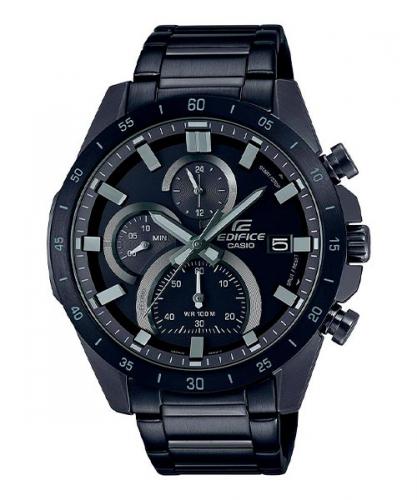 Спортивный мужской хронограф CASIO EDIFICE EFR-571MDC-1AVUEF черный IP black на стальном браслете, wr100m, Neobrite.