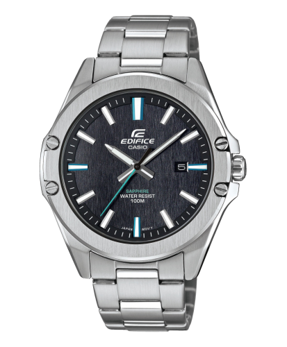 Тонкие аналоговые часы slim CASIO EDIFICE EFR-S107D-1AVUEF сапфировое стекло, черный циферблат, стальной браслет, 100m.