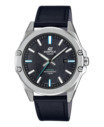 Тонкие аналоговые часы slim CASIO EDIFICE EFR-S107L-1AVUEF сапфировое стекло, 100m, черный циферблат, кожаный ремешок.