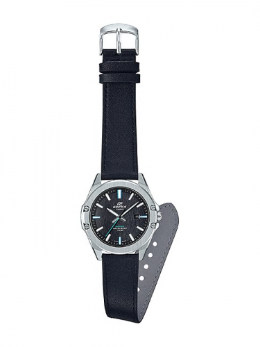 Черный кожаный ремешок часов CASIO EDIFICE EFR-S107L-1AVUEF выполнен из натуральной кожи со стальной застежкой.