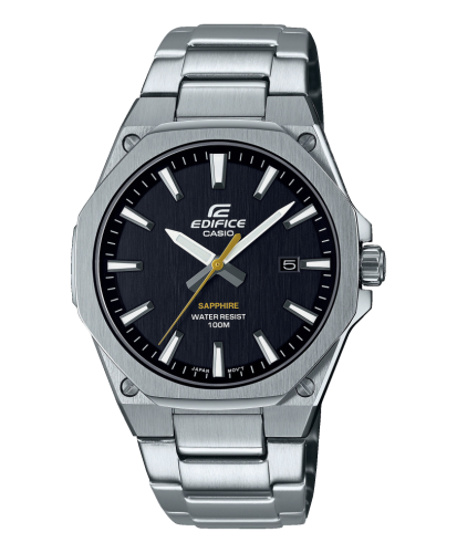 Тонкие мужские восьмиугольные часы CASIO EDIFICE EFR-S108D-1AVUEF браслет, черный циферблат, сапфировое стекло, Neobrite.