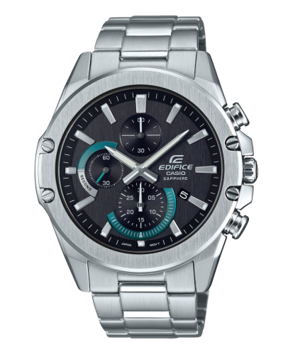 Тонкие часы с хронографом CASIO EDIFICE EFR-S567D-1AVUEF сапфировое стекло, черный циферблат, на стальном браслете, wr100m.