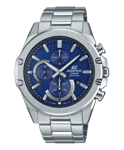 Тонкие часы с хронографом CASIO EDIFICE EFR-S567D-2AVUEF сапфировое стекло, синий циферблат, на стальном браслете, wr100m.