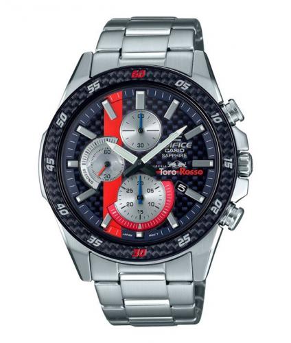 Тонкие часы с хронографом CASIO EDIFICE EFR-S567TR-2AER сапфировое стекло, сине-красный циферблат, на браслете, wr100m.