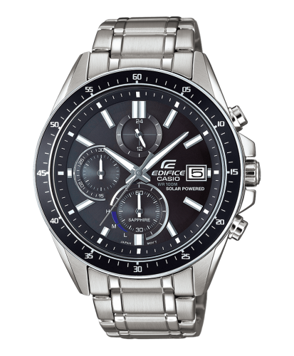 Мужской аналоговый хронограф CASIO EDIFICE EFS-S510D-1AVUEF черный, стальной браслет, сапфировое стекло, Solar, 100m.