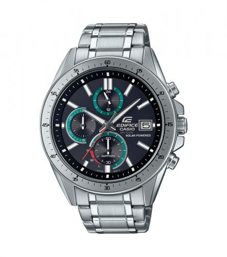 Крупный аналоговый спортивный хронограф CASIO EDIFICE EFS-S510D-1BVUEF черный на браслете, сапфировое стекло, Solar, 100m.