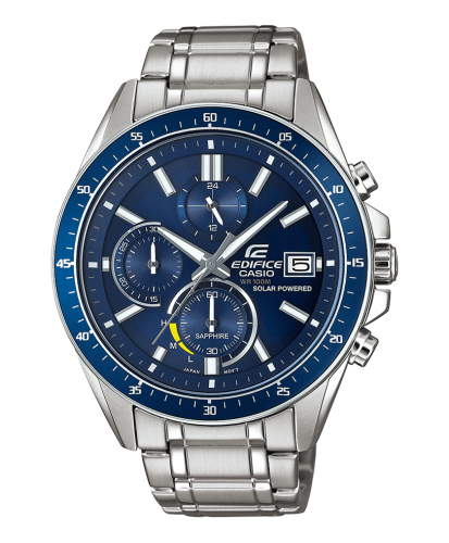 Мужской аналоговый хронограф CASIO EDIFICE EFS-S510D-2AVUEF синий, стальной браслет, сапфировое стекло, Solar, 100m.