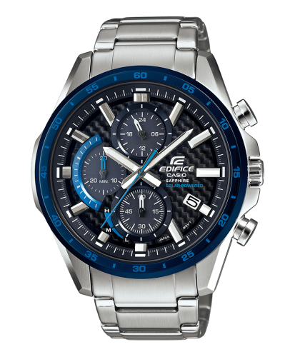 Крупный аналоговый хронограф CASIO EDIFICE EFS-S540DB-1BUEF черно-синий, стальной браслет, сапфировое стекло, Solar.