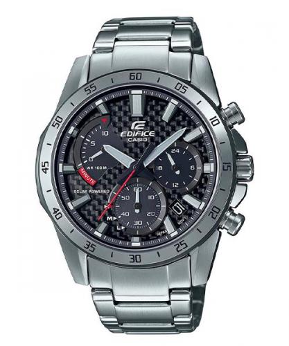 Крупный аналоговый хронограф CASIO EDIFICE EFS-S580D-1AVUEF карбоновый циферблат, сапфировое стекло, Solar, 100m.