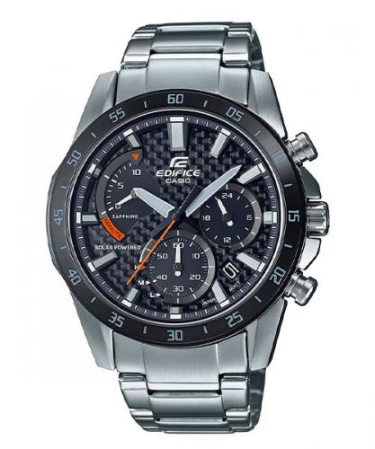 Крупный аналоговый хронограф CASIO EDIFICE EFS-S580DB-1AVUEF безель IP black, карбоновый циферблат, сапфир, Solar, 100m.