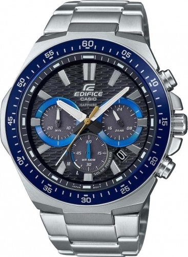 Хронограф CASIO EDIFICE EFS-S600D-1A2VUEF черный сетчатый циферблат, синий безель из алюминия, сапфир, Solar, wr100m.