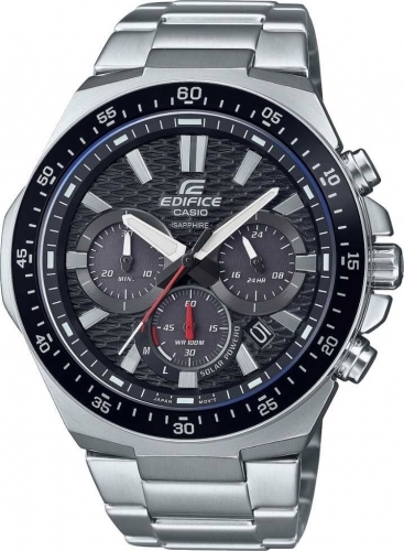 Хронограф CASIO EDIFICE EFS-S600D-1A4VUEF с черным сетчатым циферблатом и безелем из алюминия, сапфир, Solar, wr100m.