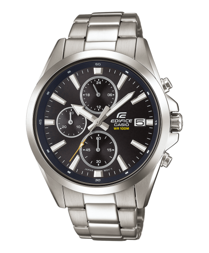 Классические мужские часы с хронографом CASIO EDIFICE EFV-560D-1AVUEF с черным циферблатом на стальном браслете, wr100m.