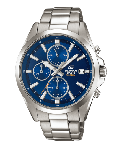 Классические мужские часы с хронографом CASIO EDIFICE EFV-560D-2AVUEF с синим циферблатом на стальном браслете, wr100m.