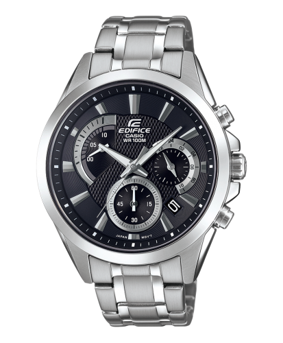 Классические мужские часы хронограф с ретроградом CASIO EDIFICE EFV-580D-1AVUEF с черным циферблатом на браслете, wr100m.