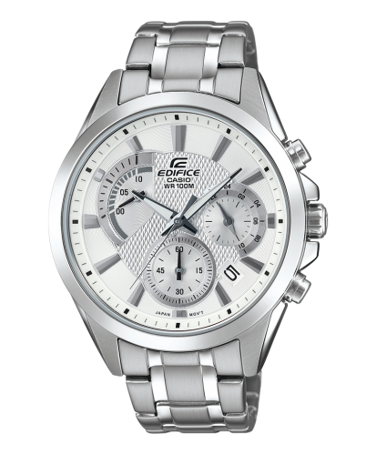 Классические мужские часы хронограф с ретроградом CASIO EDIFICE EFV-580D-7AVUEF с белым циферблатом на браслете, wr100m.