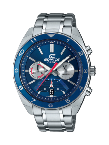 Классический мужской хронограф CASIO EDIFICE EFV-590D-2AVUEF с синим циферблатом на стальном браслете, wr100m.