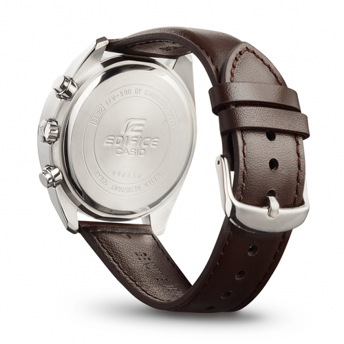 Коричневый кожаный ремешок часов CASIO EDIFICE EFV-590L-1AVUEF выполнен из натуральной кожи со стальной застежкой.