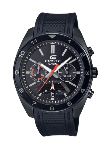Спортивный мужской аналоговый хронограф CASIO EDIFICE EFV-590PB-1AVUEF черный IP black на полимерном ремне, wr100m.