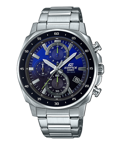 Мужской наручный хронограф CASIO EDIFICE EFV-600D-2AVUEF циферблат синий градиент, на стальном браслете, wr100m, Neobrite.