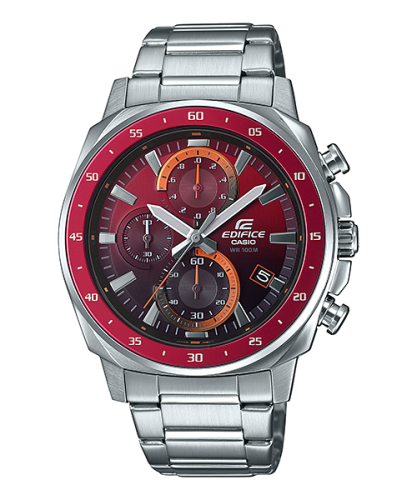 Мужской наручный хронограф CASIO EDIFICE EFV-600D-4AVUEF циферблат красный градиент, на стальном браслете, wr100m.