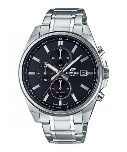 Мужской аналоговый хронограф CASIO EDIFICE EFV-610D-1AVUEF с черным циферблатом на стальном браслете, wr100m.