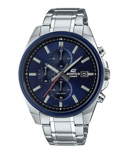 Мужской аналоговый хронограф CASIO EDIFICE EFV-610DB-2AVUEF с синим циферблатом на стальном браслете, wr100m.