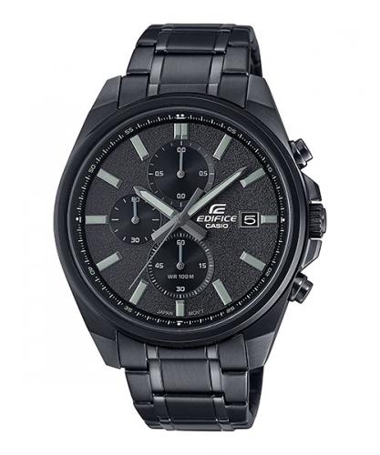 Мужской аналоговый хронограф CASIO EDIFICE EFV-610DC-1AVUEF черный IP black на стальном браслете, с датой, wr100m.