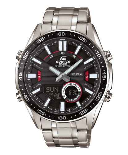 Спортивные аналогово-цифровые часы CASIO EDIFICE EFV-C100D-1AVEF черно-красные на браслете, 10-летняя батарейка, wr100m.