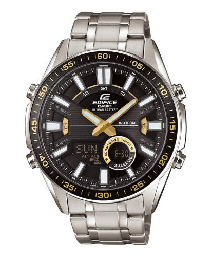 Спортивные аналогово-цифровые часы CASIO EDIFICE EFV-C100D-1BVEF черно-желтые на браслете, 10-летняя батарейка, wr100m.