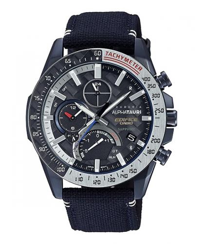 Тонкие Bluetooth часы slim CASIO EDIFICE EQB-1000AT-1AER «Scuderia AlphaTauri» синие, carbon 6K, сапфир, Cordura, Solar, wr100m.