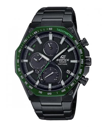 Сверхтонкие (8,9мм) Bluetooth часы CASIO EDIFICE EQB-1100XDC-1AER черно-зеленые IP black на браслете, сапфир, Solar, wr100m.
