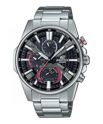 Тонкие аналоговые Bluetooth BLE часы CASIO EDIFICE EQB-1200D-1AER с черным сетчатым циферблатом, сапфир, Solar, wr100m.