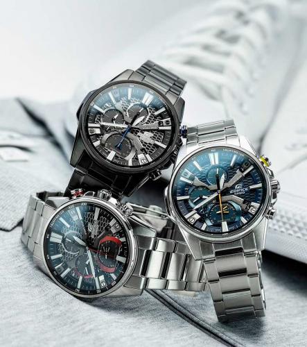 Серия Bluetooth BLE часов CASIO EDIFICE с сетчатым циферблатом: EQB-1200D-1AER, EQB-1200DC-1AER и EQB-1200D-2AER.
