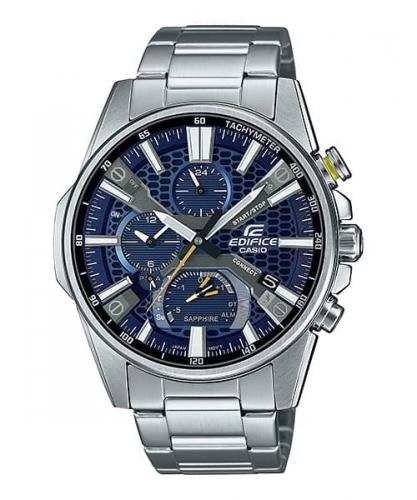 Тонкие аналоговые Bluetooth BLE часы CASIO EDIFICE EQB-1200D-2AER синий циферблат «сетка», сапфировое стекло, Solar, wr100m.