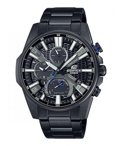 Черные аналоговые Bluetooth BLE часы slim CASIO EDIFICE EQB-1200DC-1AER Black Grille Dial, сапфировое стекло, Solar, wr100m.