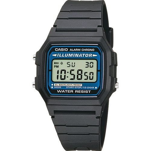 Прямоугольные пластиковые олдскульные часы CASIO F-105W-1AWYEF черные с датой и секундомером, электронные, Illuminator.