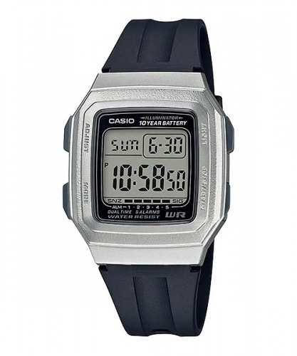 Пластиковые электронные ретро часы CASIO F-201WAM-7AVEF серо-черные, двойное время, секундомер, 10-летняя батарейка.