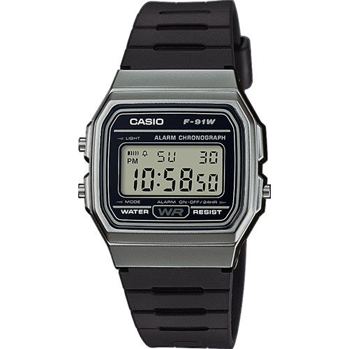 Прямоугольные пластиковые ретро часы 90-х CASIO F-91WM-1BEF черно-серые с датой и секундомером, электронные, подсветка.