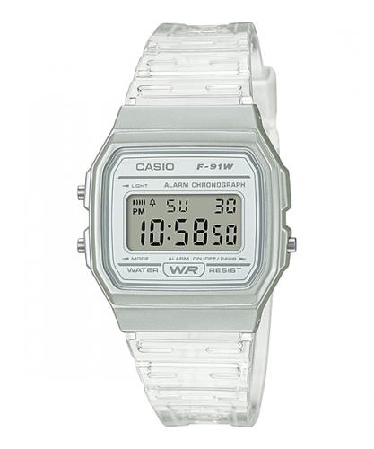 Прямоугольные полупрозрачные ретро часы 90-х CASIO F-91WS-7EF белые с датой и секундомером, электронные, подсветка.