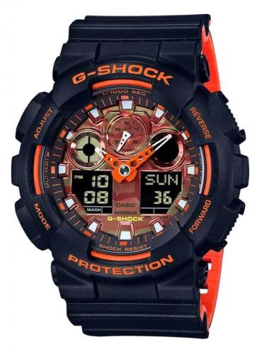 Крупные противоударные антимагнитные часы CASIO G-SHOCK GA-100BR-1AER Bright Orange циферблат в стиле камуфляж wr200m.