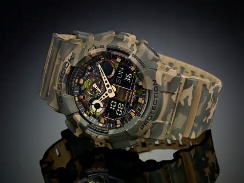 Большой корпус удачно гармонирует с крупными рифлеными кнопками часов CASIO G-SHOCK GA-100CM-5AER.