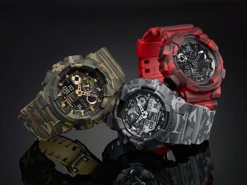 Серия часов G-SHOCK «CAMOUFLAGE» представлена тремя моделями GA-100CM-5AER, GA-100CM-8AER, GA-100CM-4AER.