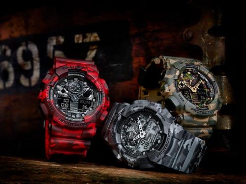 Серия часов «CAMOUFLAGE» линейки CASIO G-SHOCK GA-100 реализует традиционный лесной камуфляж.