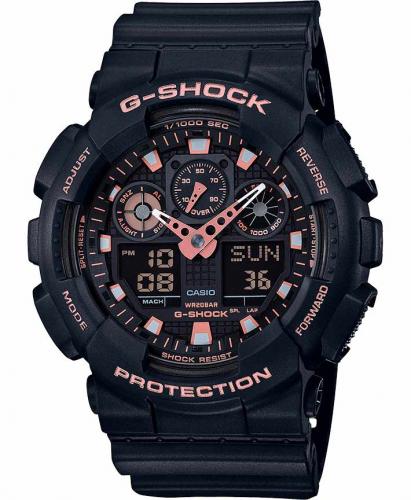 Крупные противоударные антимагнитные часы CASIO G-SHOCK GA-100GBX-1A4ER «GBX Black and Gold/Rose Gold» инверсные, 200m.