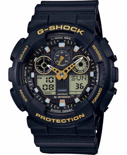 Крупные антимагнитные противоударные часы CASIO G-SHOCK GA-100GBX-1A9ER «GBX Black and Gold/Rose Gold» Ana-Digi, wr200m.
