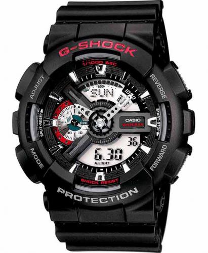 Крупные противоударные антимагнитные часы CASIO G-SHOCK GA-110-1AER черно-красные, LED-подсветка, Ana-Digi, wr200m.