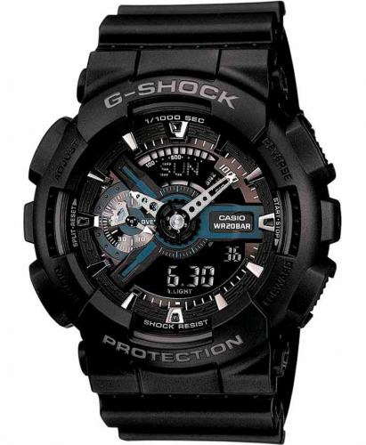 Крупные противоударные антимагнитные часы CASIO G-SHOCK GA-110-1BER черные, инверсные, LED-подсветка, Ana-Digi, wr200m.