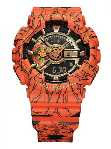 Логотип «Dragon Ball Z» выгравирован в виде буквы «Z» на циферблате часов G-SHOCK GA-110JDB-1A4ER.