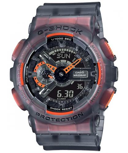 Крупные полупрозрачные ударопрочные часы CASIO G-SHOCK GA-110LS-1AER Color Skeleton серо-оранжевые LED Ana-Digi 200m.